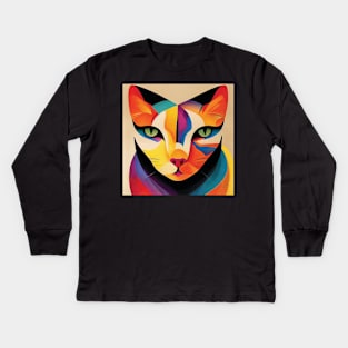 Cat in Colourful Abstract Kids Long Sleeve T-Shirt